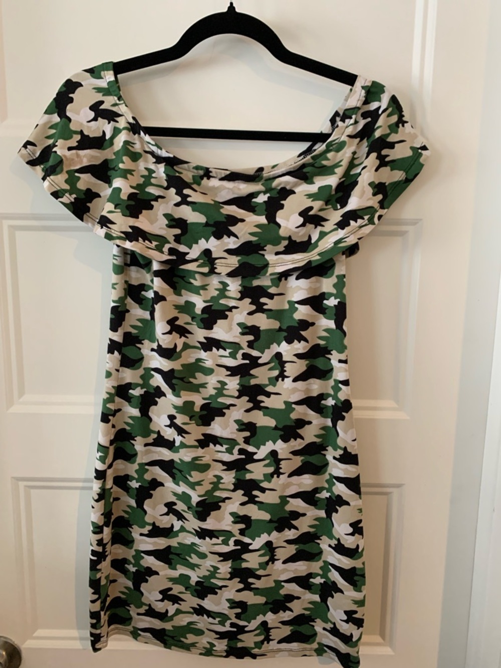 Capella , women's Off-Shoulder Camouflage Print Women’s Dress - Green Camo